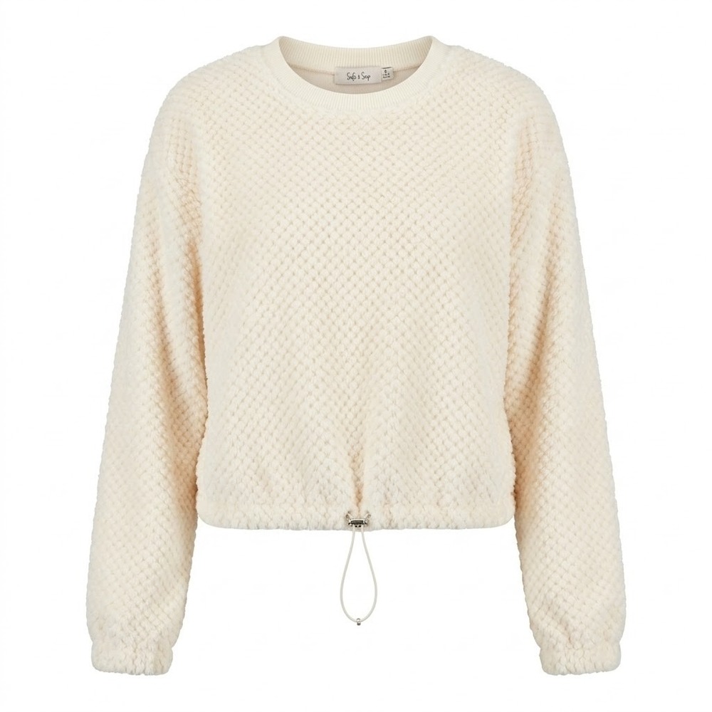 NEW Sadie & Sage Cream Faux Fur Adjustable Hem Knit Top Medium Textured Soft